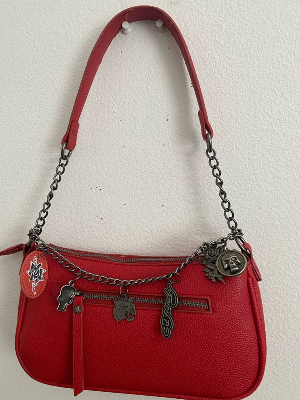 Red Women's Chain-Accent Shoulder Bag